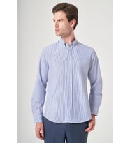 Düğmeli Yaka Uzun Kol Cepsiz Slim Fit Pamuklu Gömlek 1004260205