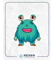Sevimli Canavar Sticker 10x10 cmRenkli Sticker