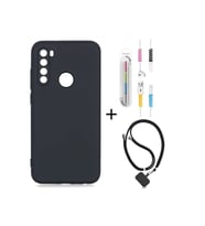 Xiaomi Redmi Note 8 Kılıf Siyah Silikon+kablo Koruyucu+boyun Askısı