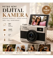 Retro Mini Dijital Kamera 1080P HD – 180° Döner Ekran, Selfie Vlog Kamerası, Dahili Flaş ve Filtre Efektleri