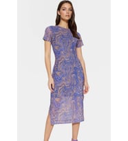 Kadın Midi Boy Tül Elbise Soyut Desenli Bisiklet Yaka Bodycon Modern Stil Günlük Kombinler