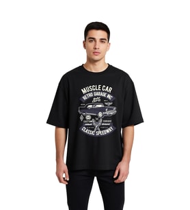 Kas Arabaları Vintage Garaj Stili Baskılı Erkek Oversize Tişört