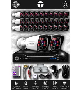 TURKNO 32 Kameralı Karia 32 Dış Kamera Set 100 GB HDD Full HD Gece Görüşlü Güvenlik Kamerası Sistemi