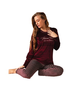 Sude Kadın Kışlık Kadife Pijama Takımı 538- 1 Adet (Bordo)