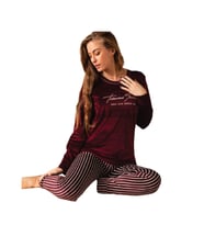 Sude Kadın Kışlık Kadife Pijama Takımı 538- 1 Adet (Bordo)