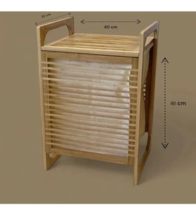 Orta Boy Ahşap Bambu Kirli Sepeti 40x35x60