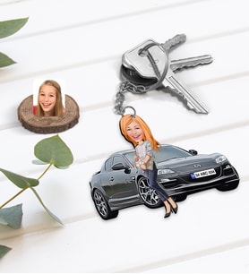 BK Gift Kişiye Özel Kadın Mazda Rx8 Figürlü Plakalı Ahşap Karikatür Anahtarlık-1
