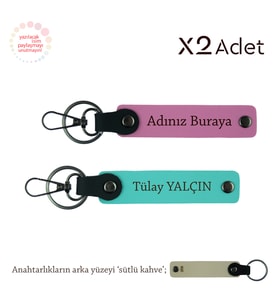 Hemşireye Anlamlı Sürpriz, İsimli & Soyisimli 2’li Anahtarlık Takımı, Pembe-Turkuaz-Sütlü Kahve