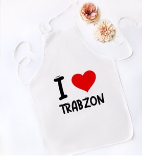BK Gift I Love Trabzon Tasarımlı Beyaz Mutfak Önlüğü - Model 1