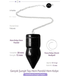 Sertifikalı AAA+ Shungite - Şungit Taşı Pandül Sarkaç Hem Pandül - Hem Kolye