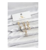 Mey İthalat® Pirinç Gold Renk Zirkon Taşlı Ay ve Yıldız Model YSX Trio Küpe Seti