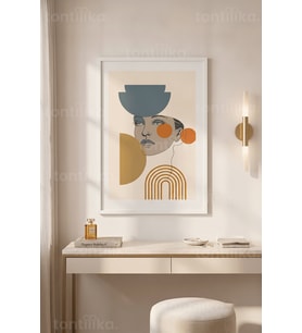 Geometrik Çizgilerle Minimalist Portre 1. Kalite Ahşap Çerçeveli Tablo