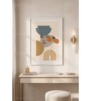 Geometrik Çizgilerle Minimalist Portre 1. Kalite Ahşap Çerçeveli Tablo