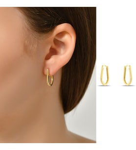 DKMN Gümüş Köşe Biçimli Oval Küpe Kadın Gümüş Küpe (Gold)