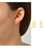DKMN Gümüş Köşe Biçimli Oval Küpe Kadın Gümüş Küpe (Gold)