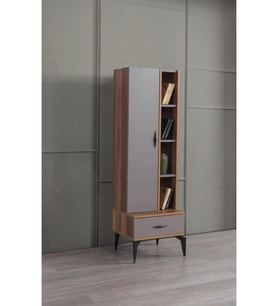 Defne Ahşap Kapaklı Raflı Çekmeceli Kitaplık 50x45x165