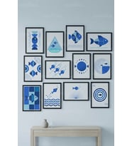 12 Parça Balık Figürlü Geometrik Minimal Dekoratif Çerçeve Görünümlü Tablo Seti