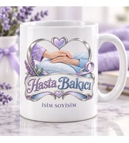 Hasta Bakıcı Kupa Bardak Destek Veren Eller ve Kalp Tasarımı
