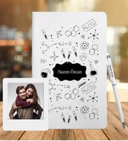 Kimya Öğretmenine Özel Deri Deri Defter + Ahşap Çerçeve Hediye (Beyaz)