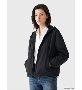 LCW Comfort Siyah Kapüşonlu Oversize Kadın Yağmurluk