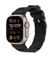 Apple Watch Ultra 49mm Uyumlu Kordon Silikon Yumuşak Esnek Metal Klipsli KRD-92 Kayış (Siyah)