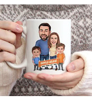 Kişiye Özel 2 Erkek Çocuklu Aile Temalı Karikatürlü Kupa Bardak