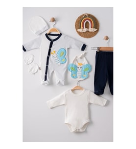 3 Ay Kelebek Nakışlı Tulumlu Erkek Bebek 5'li Set Siyah