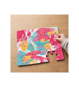 Pembe Soyut Şekiller Tasarımlı 24 Parça Ahşap Çocuk Puzzle MPK0102
