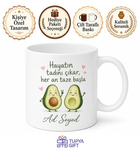 Avokado Temalı Baskılı Kupa Bardak Hediye Özel Tasarım Porselen Mug