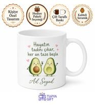 Avokado Temalı Baskılı Kupa Bardak Hediye Özel Tasarım Porselen Mug