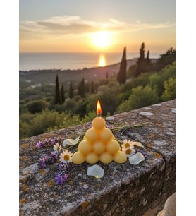 BONCUK PİRAMİT HEDİYELİK DEKORATİF KAVUN KOKULU SOYA WAX MUM (SARI RENKLİ)