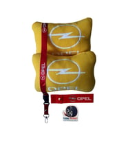 Opel Uyumlu Nakışlı Sarı Polar Ortopedik Seyahat Boyun Yastık / Kırmızı Oto Ayna Askısı & Tampon Çeki İpi