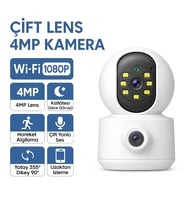 WiFi 4MP Çift Lens Güvenlik Kamerası – Gece Görüşlü, Hareket Algılamalı, İki Yönlü Sesli