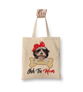 Shih Tzu Mom Dog Owner Mothers Day Gift Köpek Annesi Beyaz Bez Çanta Uzun Saplı Alışveriş Çantası