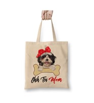 Shih Tzu Mom Dog Owner Mothers Day Gift Köpek Annesi Beyaz Bez Çanta Uzun Saplı Alışveriş Çantası