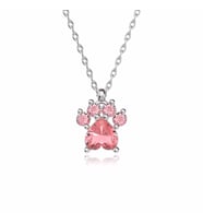 Pembe Taşlı Kedi Patisi Beyaz Gümüş Kolye