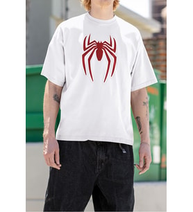 Oversize Film Kahramanı Spider-Man Logo Baskılı Unisex Oversize Tişört