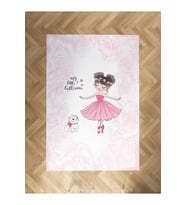 MEKTA HOME BEBEK VE ÇOCUK ODASI Balerin Kız ve Kedi Desenli Motifli Halı