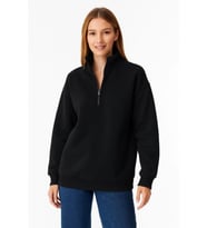 Üç İplik Dık Yaka Yarım Fermuarlı SweatShirt - Siyah