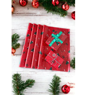 Yılbaşı Çam Geyik Desenli Pelur Kağıt , Kırmızı Yılbaşı Hediye Paketi, Pelur Kağıdı, Yeni Yıl Paketleme 10 Adet-T639