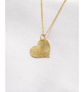 Kişiye Özel 925 Ayar Gümüş Kalp Tasarım Parmak İzi Kolye (Gold)
