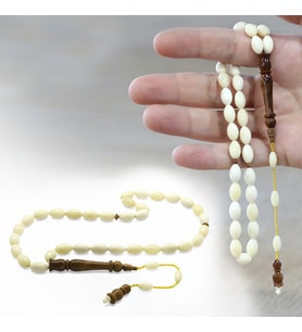 Natural Deve Kemiği Tesbih - Sistemli - Kuka İmameli Hitameli - Krem Rengi - Arpa Kesim