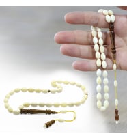 Natural Deve Kemiği Tesbih - Sistemli - Kuka İmameli Hitameli - Krem Rengi - Arpa Kesim
