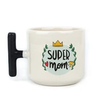 Super Mom Yazı Baskılı Siyah Kulplu T Kupa