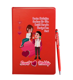 Sevgililer Gününe Özel Kırmızı Defter Kalem Hediye Seti 33