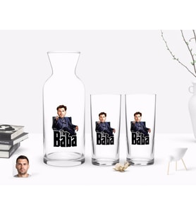 BK Gift Kişiye Özel Renkli Baskılı Godfather Baba Karikatürlü İkili Rakı Bardağı ve Karaf Hediye Seti-8 (Model 1)