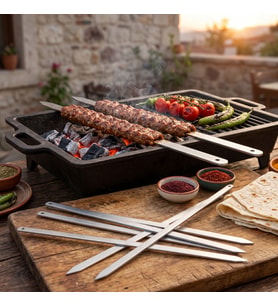 Geniş Yassı Metal Adana Kebap Şişi - 50 cm