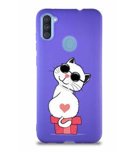 Samsung Galaxy A11 Soft Premier Kapak Coolcat Tasarımlı Silikon Kılıf - Mor (Şeffaf)