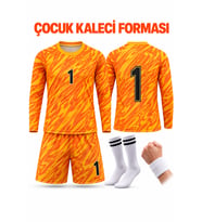 Turuncu Şortlu Takım Yetişkin+ Çocuk Kaleci Forması Takımı 4 Parça Forma+Şort+Çorap+Bileklik
