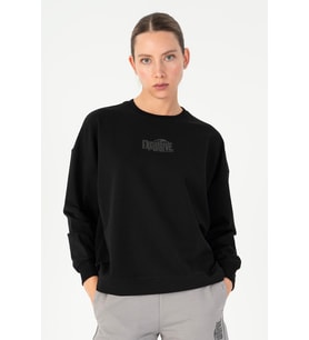 Maraton Oversize Kadın Bisiklet Yaka Siyah Sweatshirt